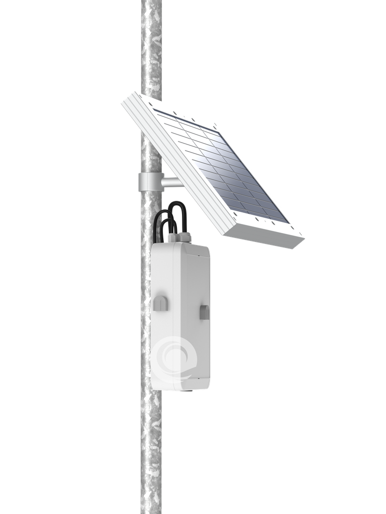 Mikrostation för utomhusluftkvalitet med solpanel: Partiklar: (PM1, PM2.5, PM10), Temperatur, Luftfuktighet, Atmosfärstryck, GPS, Strömförsörjning: batteri + solcellspanel